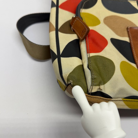 Orla Kiely Backpack Multi Color Leaf Print Leather Trim Casual Daypack - Picture 12 of 14